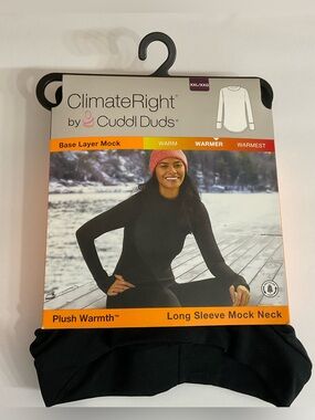 Long Sleeve Mock Neck Base Layer Top Plush Warmth Black XXL